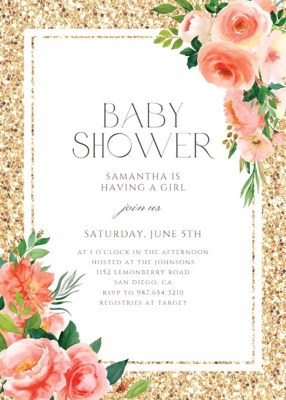 Floral and glitter -  invitación para baby shower