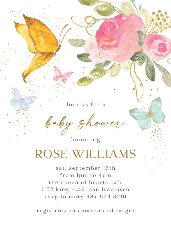 Floral butterflies -  invitación para baby shower