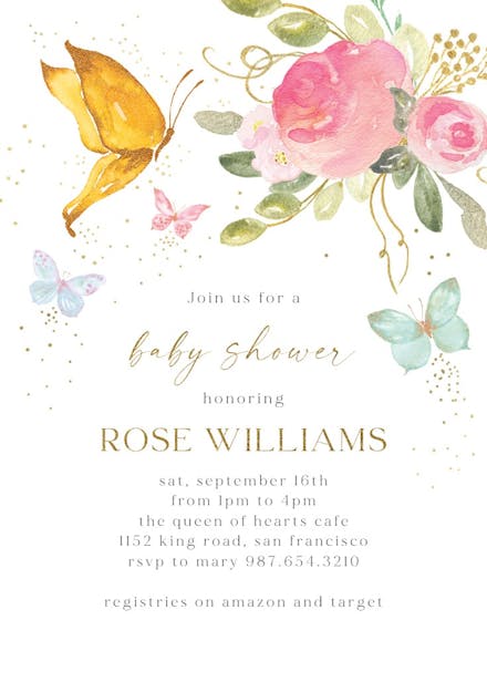 Floral butterflies - baby shower invitation