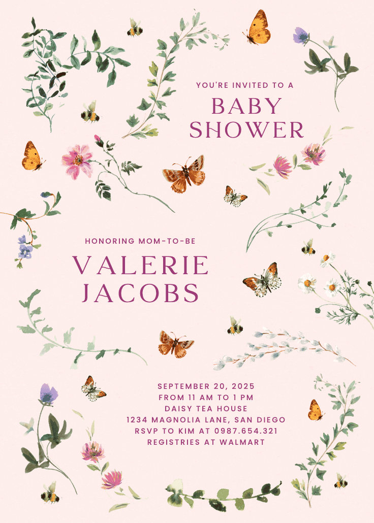 Floral dance with butterflies - invitation