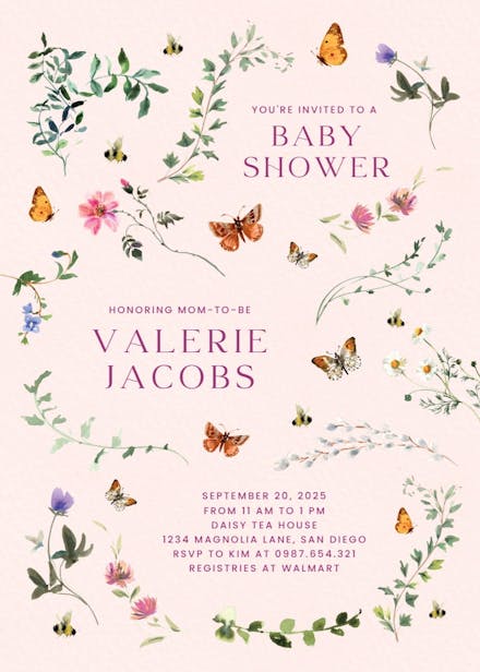 Floral dance with butterflies - baby shower invitation