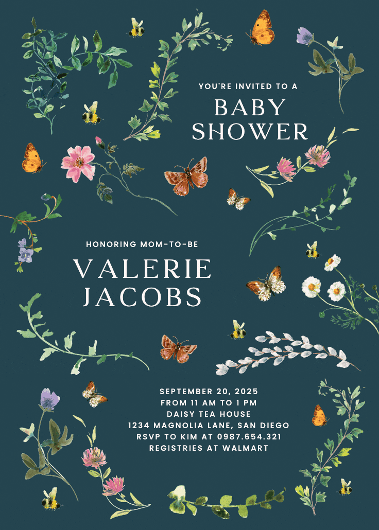 Floral dance with butterflies - invitation