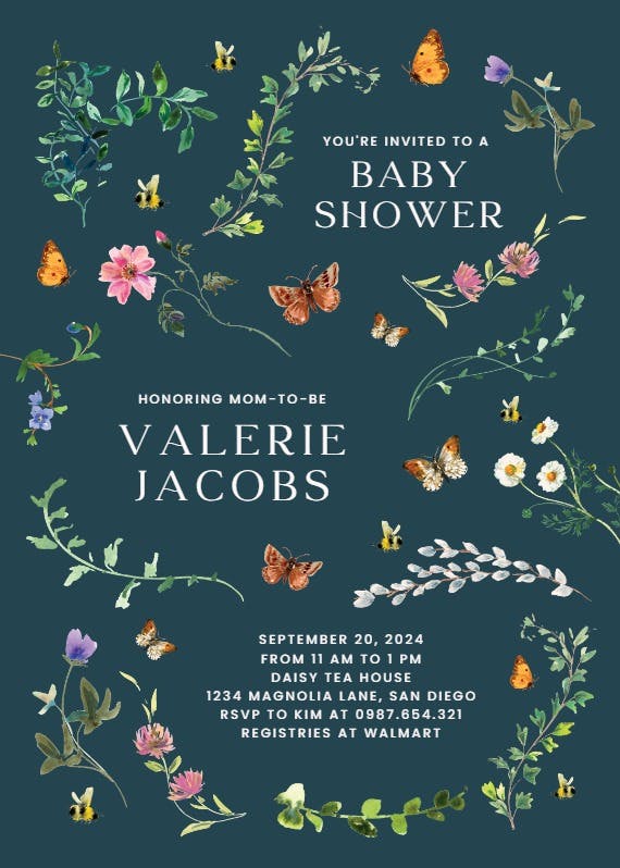 Floral dance with butterflies - baby shower invitation