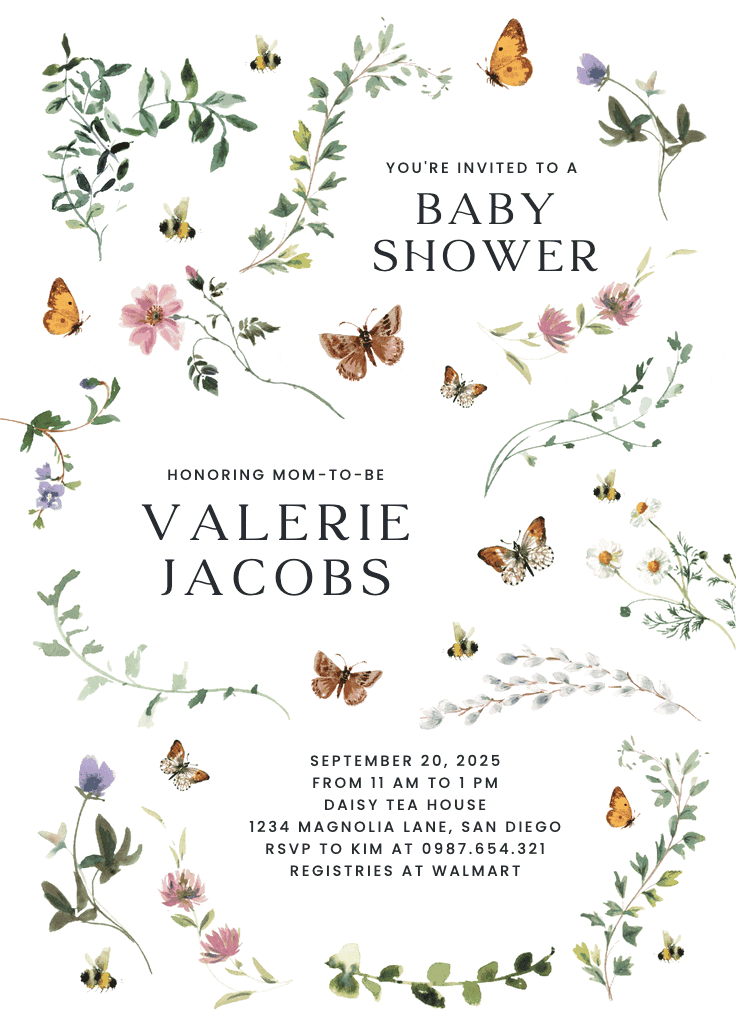 Floral dance with butterflies - invitation