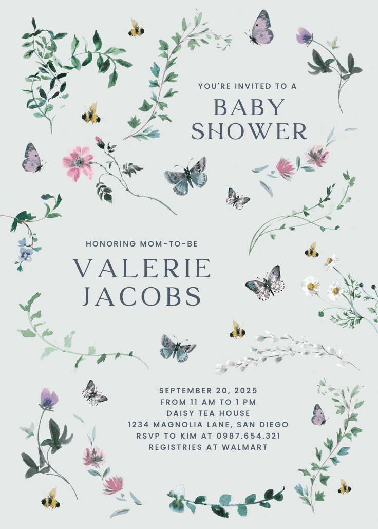 Floral dance with butterflies - invitation