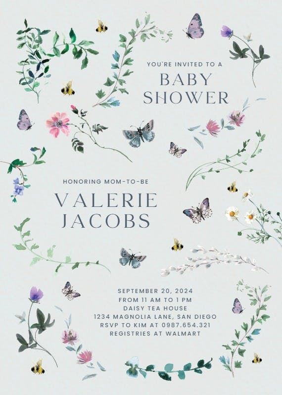 Floral dance with butterflies - party invitation