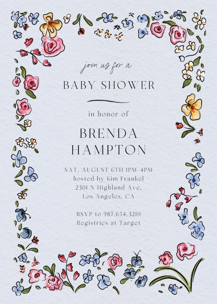 Floral doodles - baby shower invitation