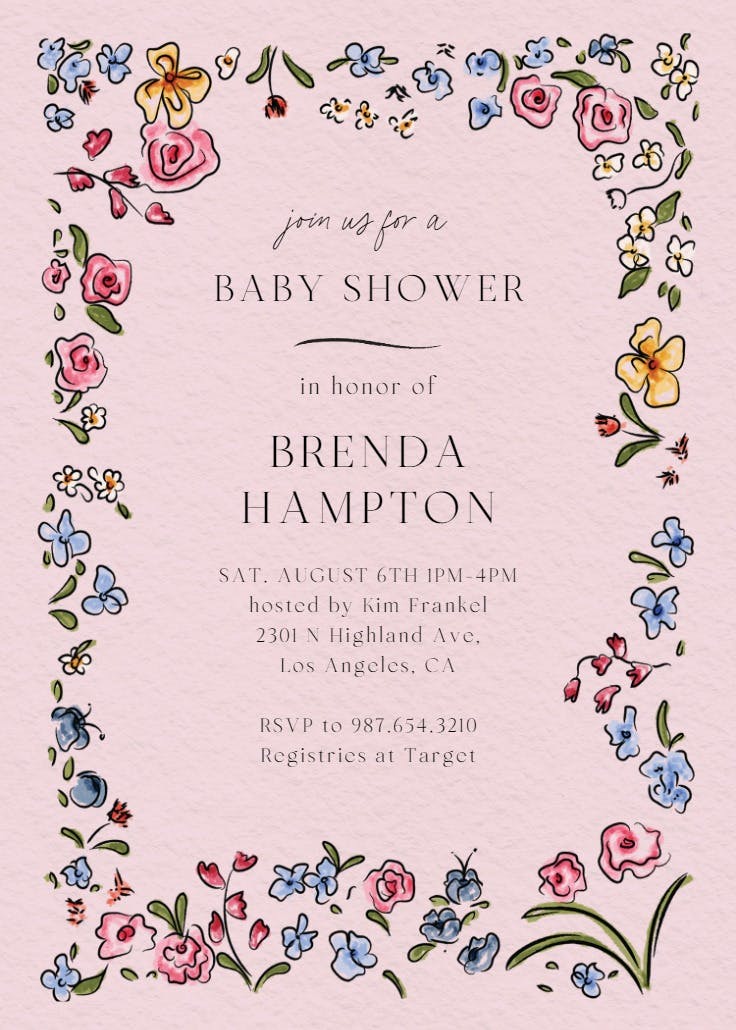 Floral doodles -  invitación para baby shower