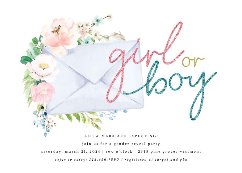 Floral envelope - gender reveal invitation