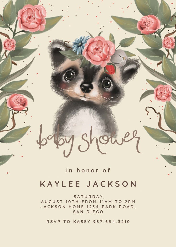 Floral forest animal - baby shower invitation