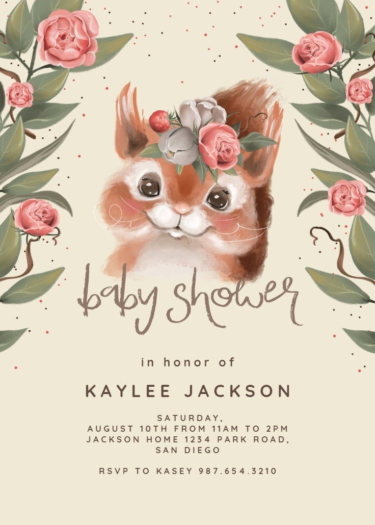 Floral forest animal - baby shower invitation