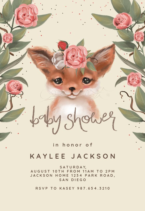 Floral forest animal - baby shower invitation