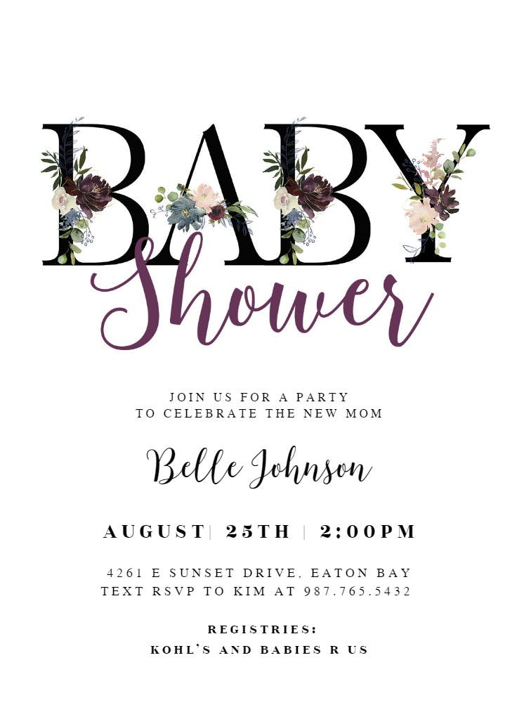 Floral letters - baby shower invitation