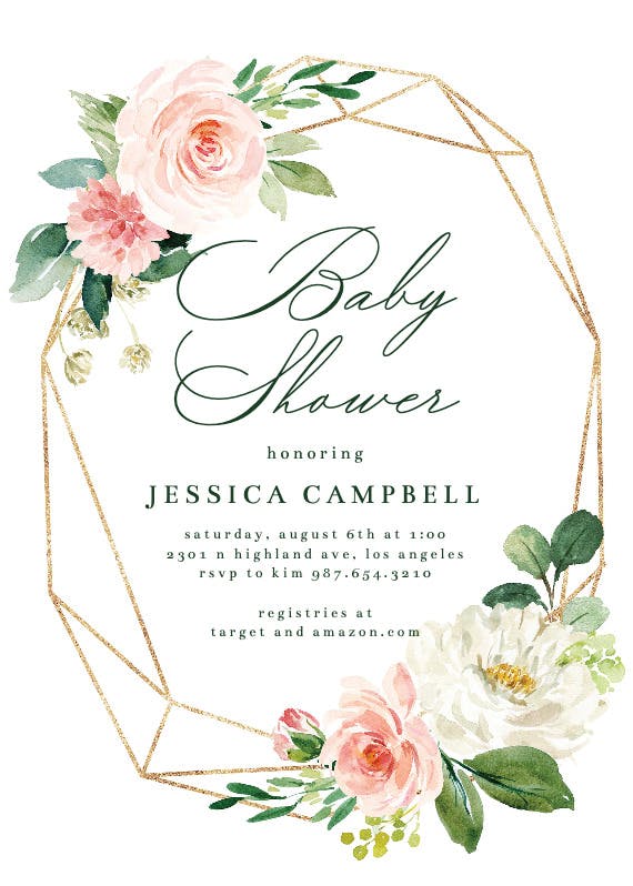 Floral polygon frame - baby shower invitation