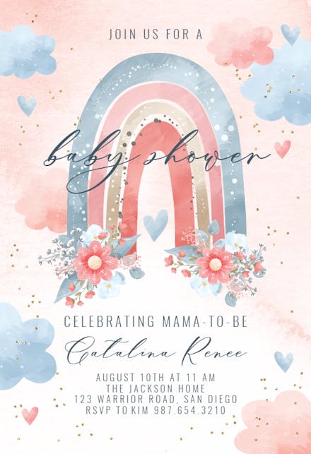 Floral rainbow - baby shower invitation