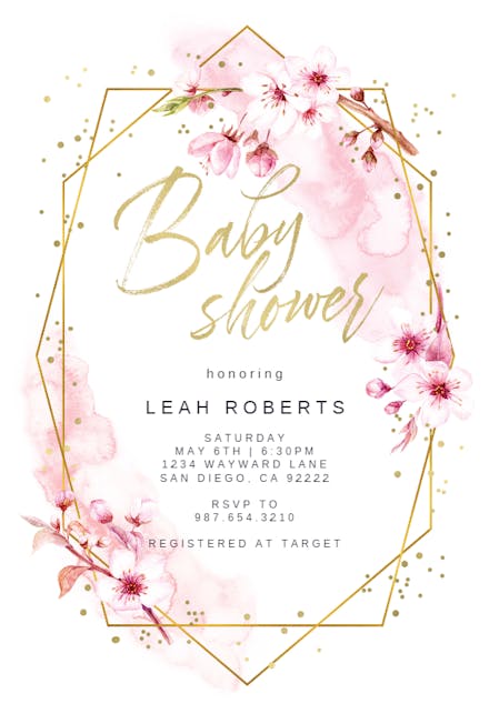 floral sakura - baby shower invitation template  greetings