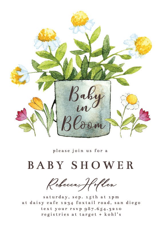 Flower bucket - baby shower invitation