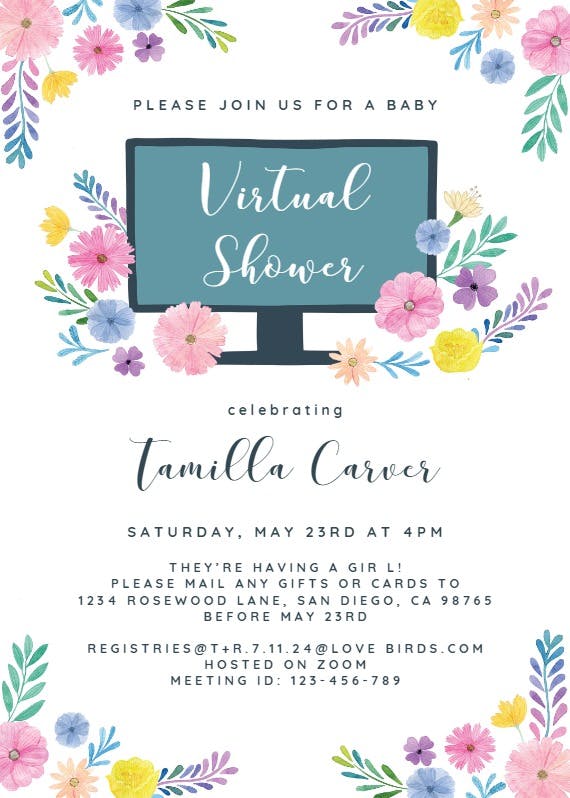 Flower computer - baby shower invitation