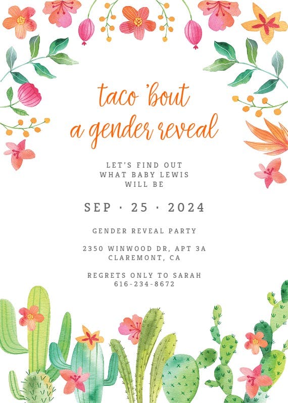 Flowerly fiesta - gender reveal invitation