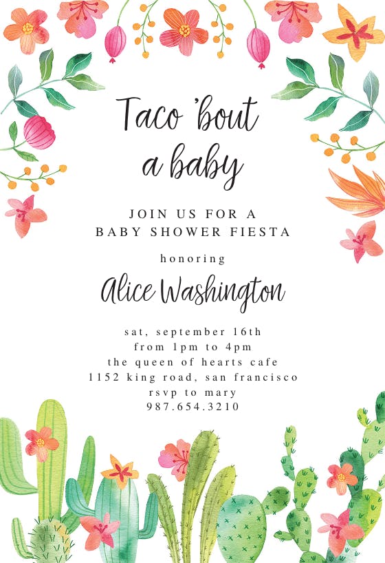 Flowerly fiesta -  invitación para baby shower de bebé niño