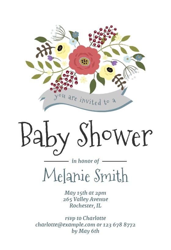 Flowers and ribbon -  invitación para baby shower
