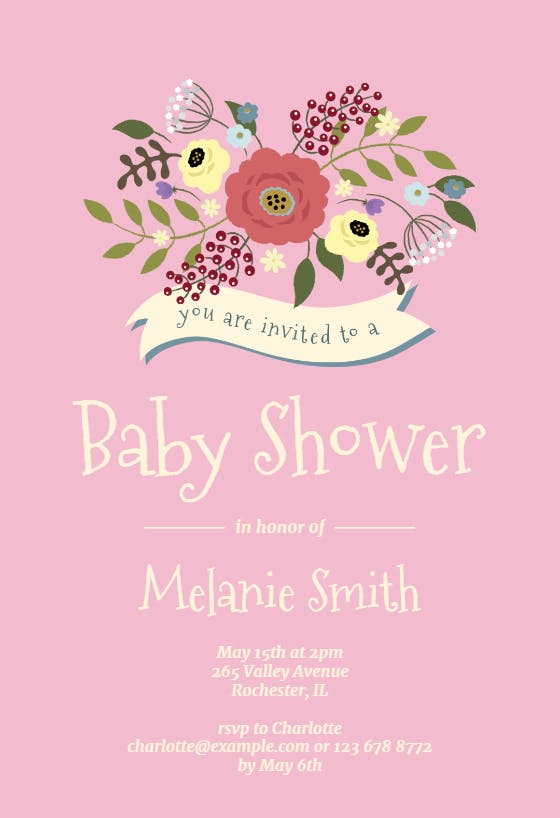 Flowers and ribbon - baby shower invitation