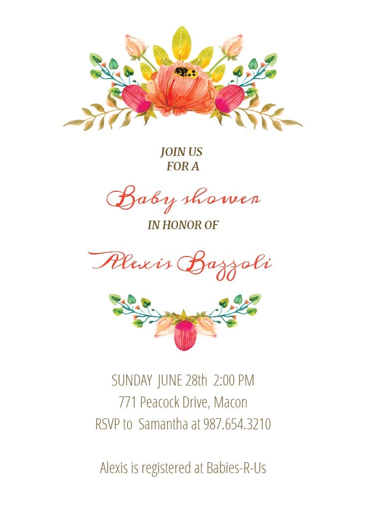 Flowers crown - baby shower invitation