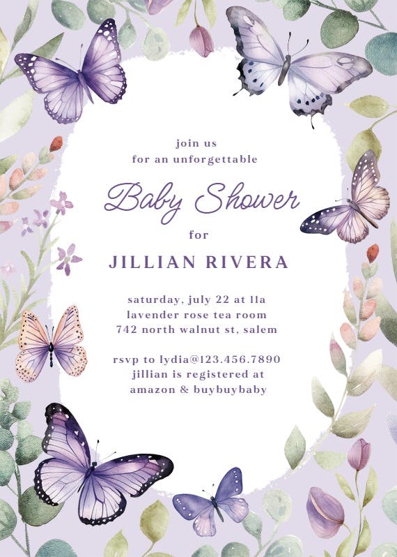 Flutter by - baby shower invitation