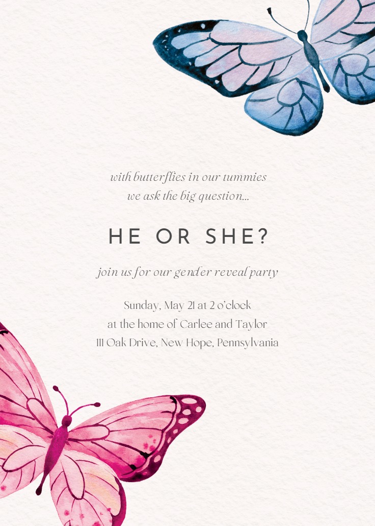 Flutter Wings - Gender Reveal Invitation Template | Greetings Island