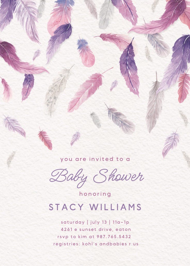 Flying feathers -  invitación para baby shower