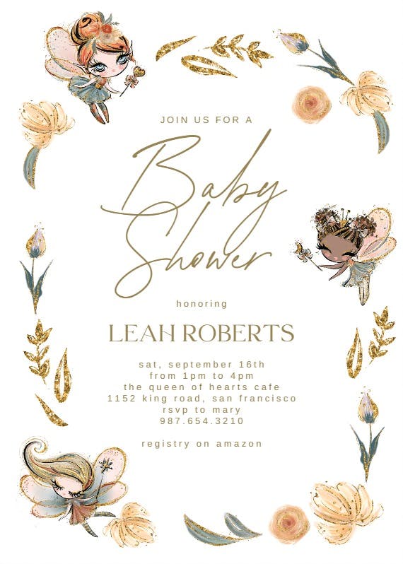 Forest fairies -  invitación para baby shower de bebé niña gratis