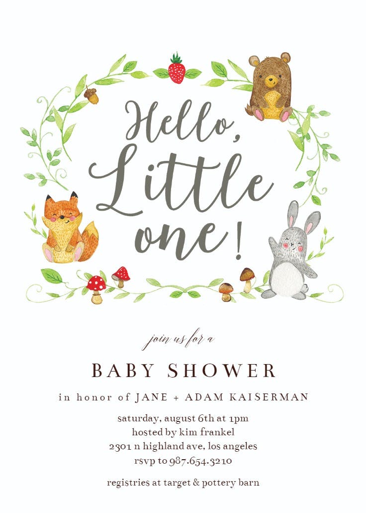 Forrest animals hand lettered - baby shower invitation