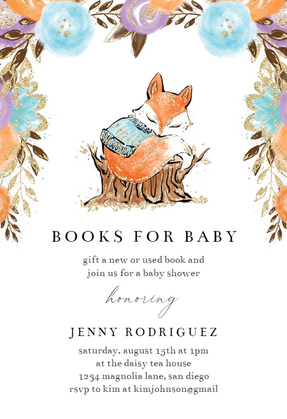 Fox books for baby - baby shower invitation