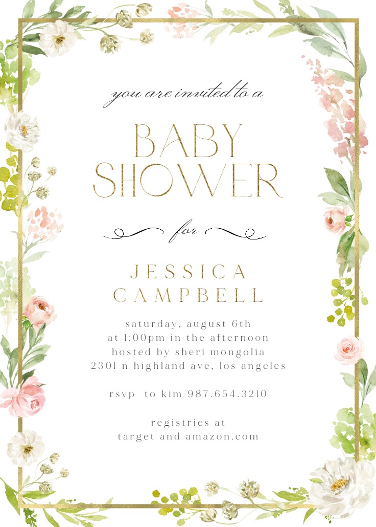 Frame and floral - Baby shower invitation Template | Greetings Island