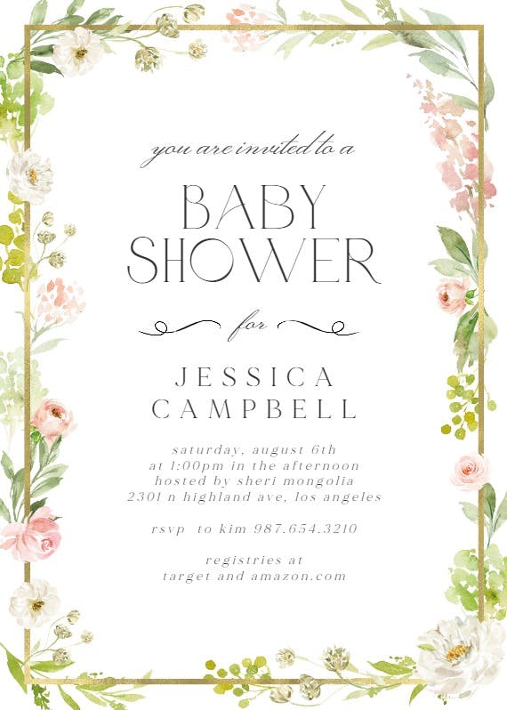 Frame and floral -  invitación para baby shower