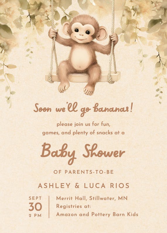 Funky monkey -  invitación para baby shower