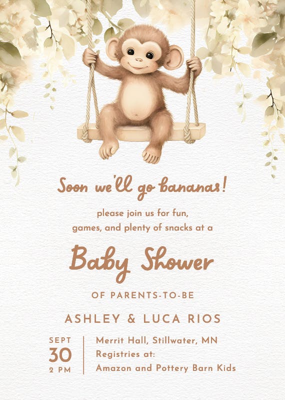 Funky monkey -  invitación para baby shower