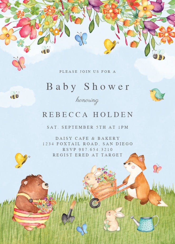 Garden adventures - invitación para baby shower