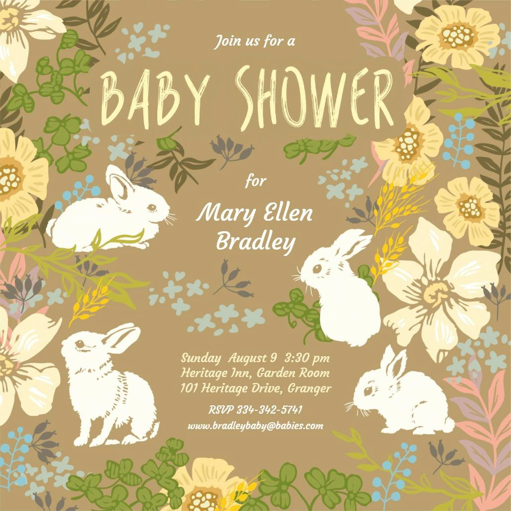 Garden bunnies -  invitación para baby shower