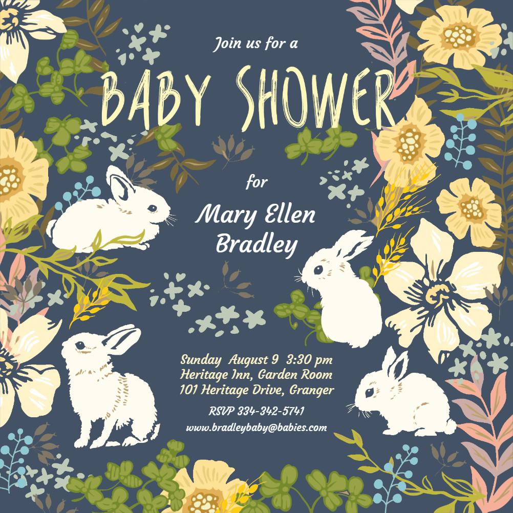Garden bunnies - baby shower invitation