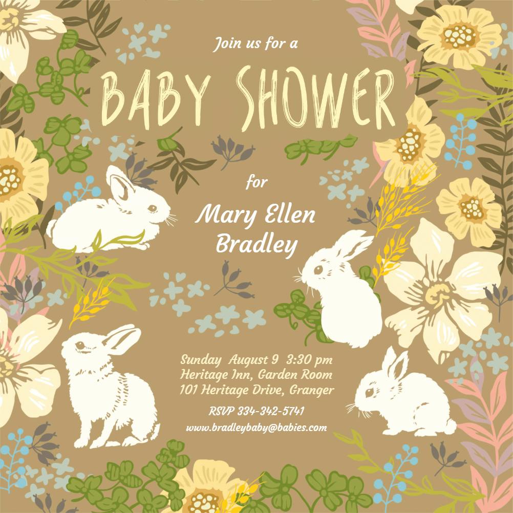 Garden bunnies -  invitación para baby shower