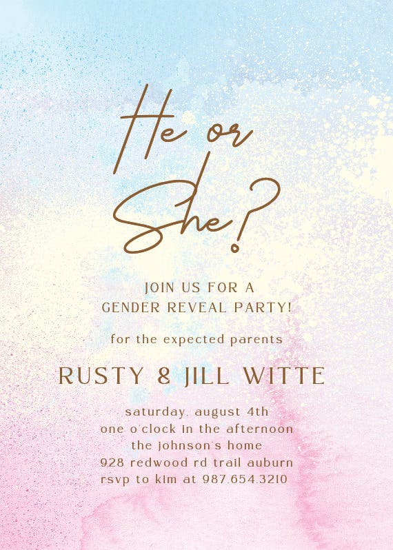 Gentle pastels - gender reveal invitation