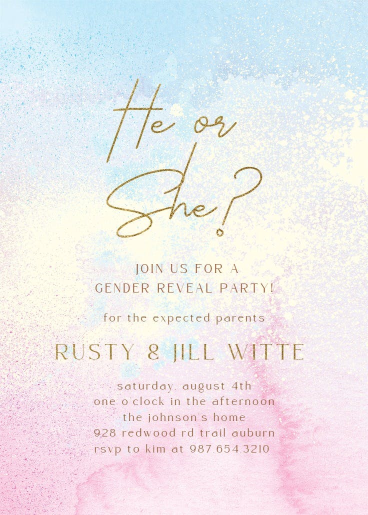 Gentle pastels - gender reveal invitation