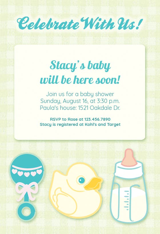 Gingham background - baby shower invitation