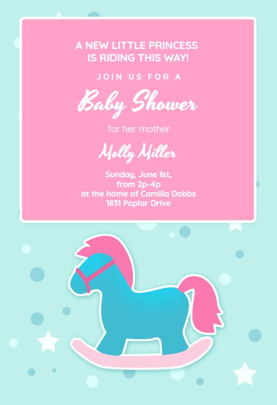 Girly rocking horse - baby shower invitation