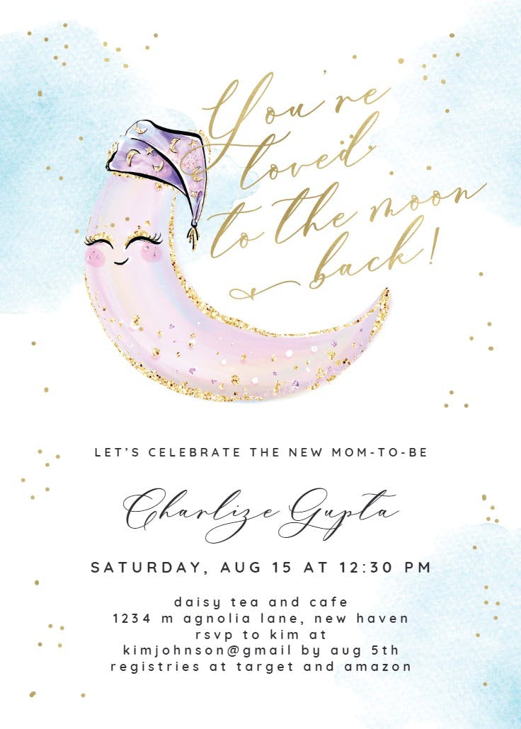 Glitter baby moon - invitación para baby shower