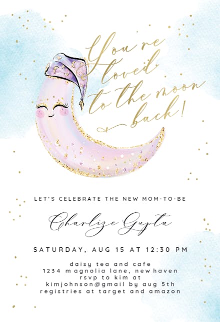 Glitter baby moon - Baby Shower Invitation