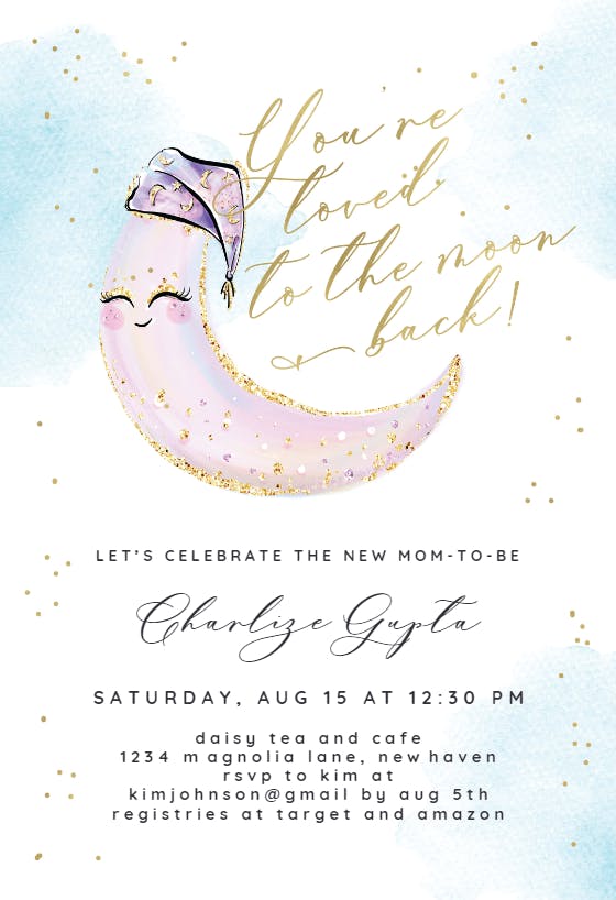 Glitter baby moon -  invitación para baby shower de bebé niña gratis