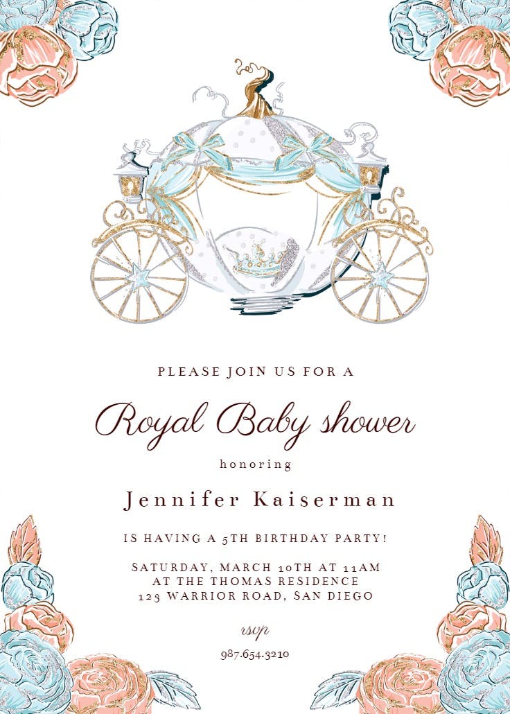 Glitter cinderella - invitación para baby shower