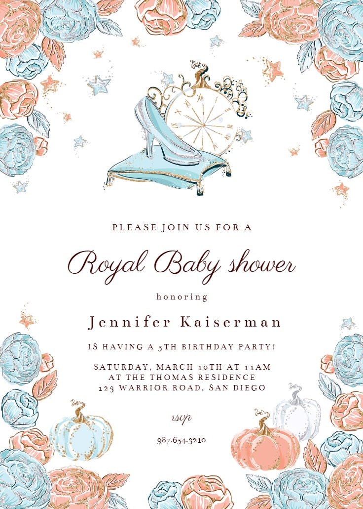 Glitter cinderella - baby shower invitation